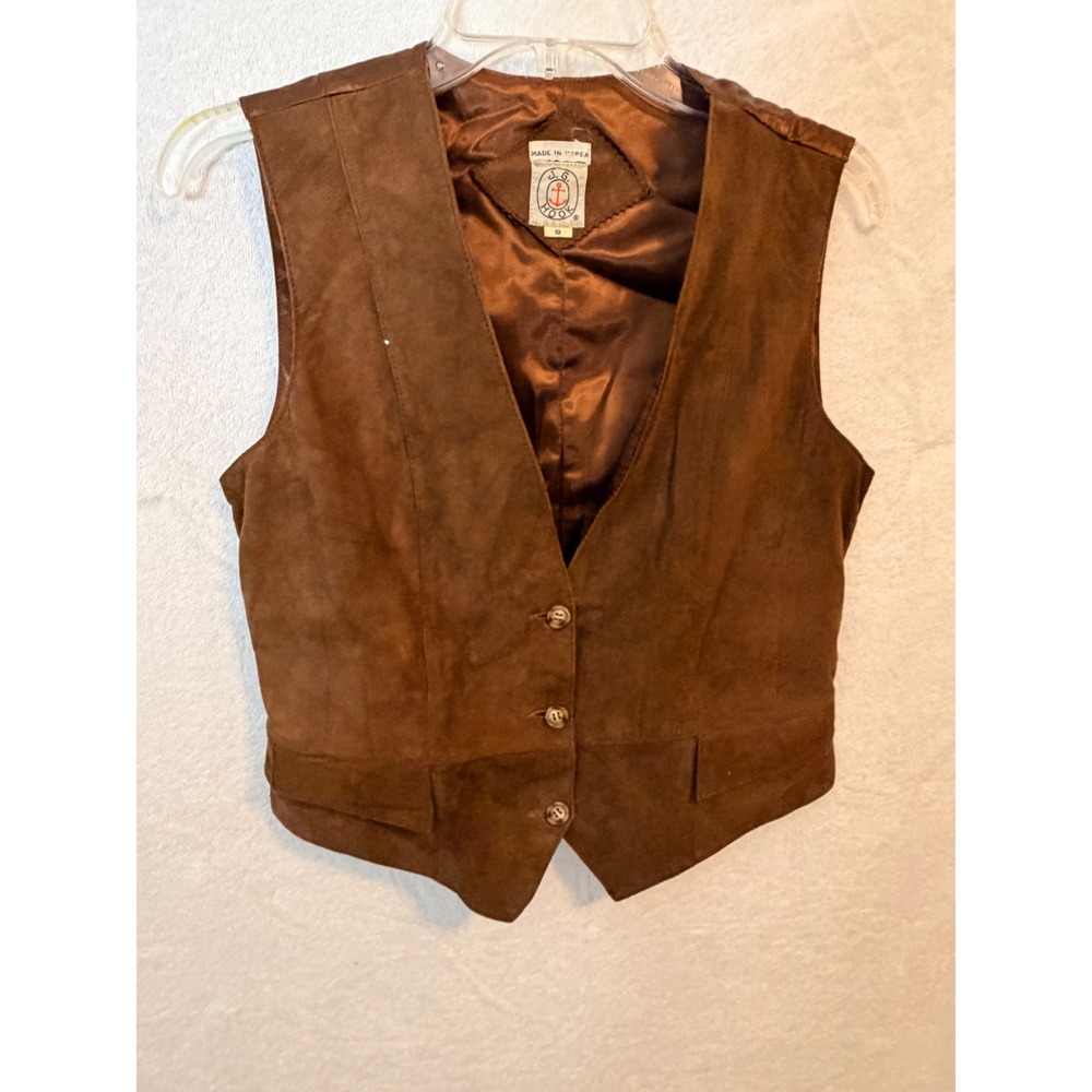 Vintage J.G. Hook Brown Suede Leather Vest Women Size 8 Cinch Back Equestrian
